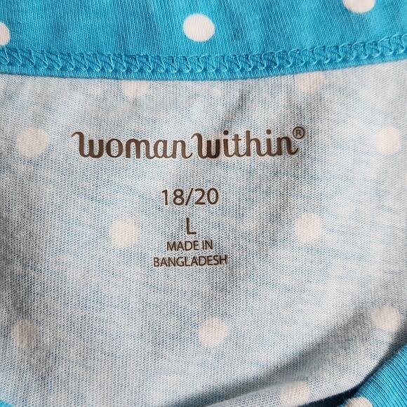 Woman Within Blue White Polka-Dot Sleeveless Top Size LG V-Neck Elastic Waist - Picture 6 of 7